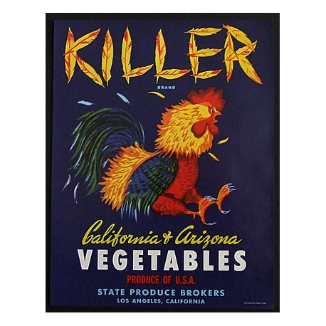 Vegetable Crate Label-KILLER Brand-Los Angeles, CA-NEW