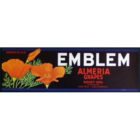 Fruit Crate Label-EMBLEM Almeria Grapes-Exeter, CA-NEW