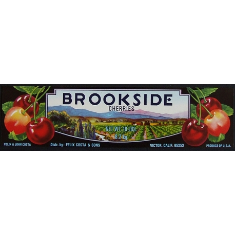 Fruit Crate Label-BROOKSIDE Cherries-Victor, CA-NEW