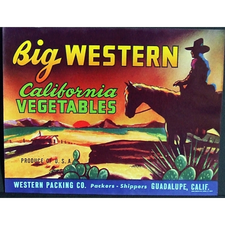 Vegetable Crate Label-BIG WESTERN-California Vegetables-Guadalupe, CA-NEW
