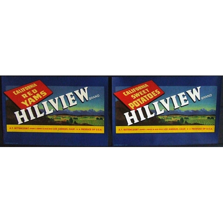 Vegetable Crate Label-HILLVIEW Brand-A.T. Bettencourt-Los Angeles, CA-NEW