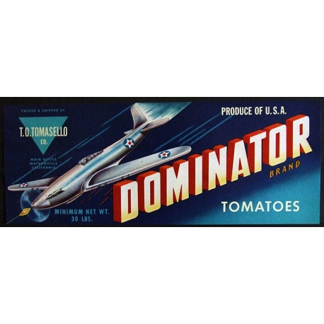 Vegetable Crate Label-DOMINATOR Brand-Tomatoes-Watsonville, California-NEW
