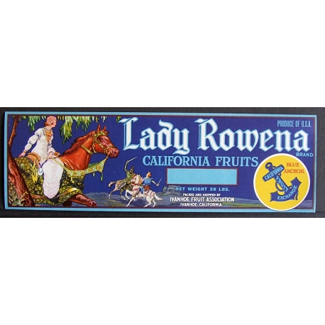 Fruit Crate Label-LADY ROWENA Brand-Ivanhoe, CA-NEW