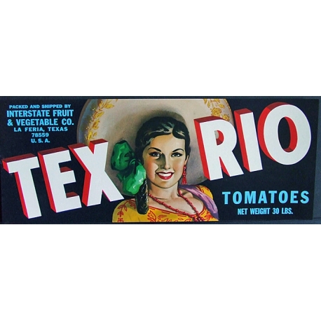 Vegetable Crate Label-TEX RIO Tomatoes-La Feria, Texas-NEW