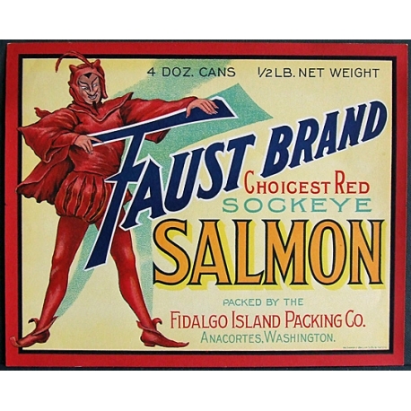 Crate Label-1915-FAUST Brand-Sockeye Salmon.-Washington-NEW