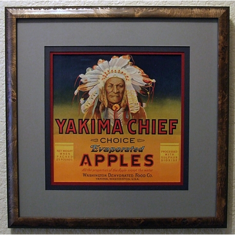 Custom Framed-1930's YAKIMA CHIEF Brand-Yakima, WA-Crate Label